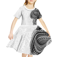 Traditional Polynesian Art Tattoos Kid Short Sleeve Dress White Color - Polynesian Pride