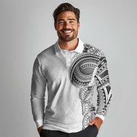Traditional Polynesian Art Tattoos Long Sleeve Polo Shirt White Color - Polynesian Pride