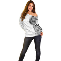 Traditional Polynesian Art Tattoos Off Shoulder Sweater White Color - Polynesian Pride