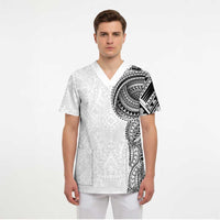 Traditional Polynesian Art Tattoos Scrub Top White Color - Polynesian Pride