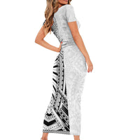 Traditional Polynesian Art Tattoos Short Sleeve Bodycon Dress White Color - Polynesian Pride
