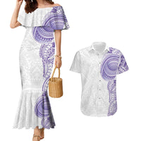 Traditional Polynesian Art Tattoos Couples Matching Mermaid Dress and Hawaiian Shirt Purple Color - Polynesian Pride