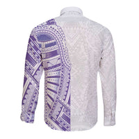Traditional Polynesian Art Tattoos Long Sleeve Button Shirt Purple Color - Polynesian Pride