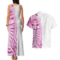 Traditional Polynesian Art Tattoos Couples Matching Tank Maxi Dress and Hawaiian Shirt Pink Color - Polynesian Pride
