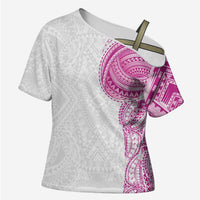 Traditional Polynesian Art Tattoos Cross Shoulder Shirt Pink Color - Polynesian Pride