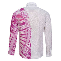 Traditional Polynesian Art Tattoos Family Matching Long Sleeve Bodycon Dress and Hawaiian Shirt Pink Color - Polynesian Pride