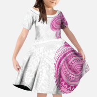 Traditional Polynesian Art Tattoos Family Matching Off The Shoulder Long Sleeve Dress and Hawaiian Shirt Pink Color - Polynesian Pride