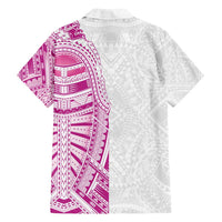 Traditional Polynesian Art Tattoos Family Matching Off Shoulder Short Dress and Hawaiian Shirt Pink Color - Polynesian Pride