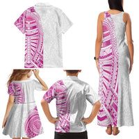 Traditional Polynesian Art Tattoos Family Matching Tank Maxi Dress and Hawaiian Shirt Pink Color - Polynesian Pride