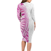 Traditional Polynesian Art Tattoos Long Sleeve Bodycon Dress Pink Color - Polynesian Pride