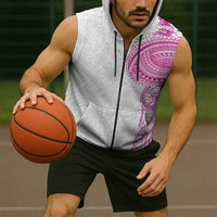 Traditional Polynesian Art Tattoos Sleeveless Zip Hoodie Pink Color - Polynesian Pride