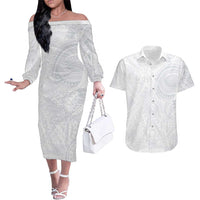 Lotu Tamaiti Couples Matching Off The Shoulder Long Sleeve Dress and Hawaiian Shirt Traditional Samoan Art Tattoos - Polynesian Pride
