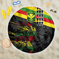 Kanaka Maoli Running Beach Blanket Kakau Pattern with Kanaka Maoli Flag Color LT03 One Size 150cm Black - Polynesian Pride