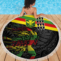 Kanaka Maoli Running Beach Blanket Kakau Pattern with Kanaka Maoli Flag Color LT03 - Polynesian Pride
