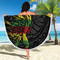 Kanaka Maoli Running Beach Blanket Kakau Pattern with Kanaka Maoli Flag Color LT03 - Polynesian Pride