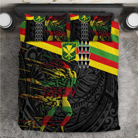 Kanaka Maoli Running Bedding Set Kakau Pattern with Kanaka Maoli Flag Color LT03 Black - Polynesian Pride