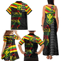 Kanaka Maoli Running Family Matching Tank Maxi Dress and Hawaiian Shirt Kakau Pattern with Kanaka Maoli Flag Color