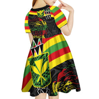 Kanaka Maoli Running Kid Short Sleeve Dress Kakau Pattern with Kanaka Maoli Flag Color