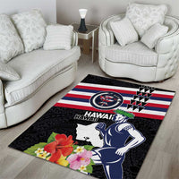 Honolulu Running Race Area Rug Hawaii Marathon Kakau Art with Hibiscus and National Flag Style