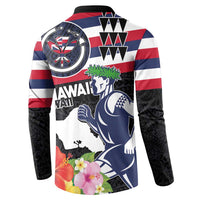 Honolulu Running Race Button Sweatshirt Hawaii Marathon Kakau Art with Hibiscus and National Flag Style LT03 - Polynesian Pride