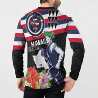 Honolulu Running Race Button Sweatshirt Hawaii Marathon Kakau Art with Hibiscus and National Flag Style LT03 - Polynesian Pride