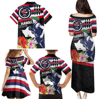 Honolulu Running Race Family Matching Puletasi and Hawaiian Shirt Hawaii Marathon Kakau Art with Hibiscus and National Flag Style