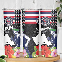 Honolulu Running Race Skinny Tumbler Hawaii Marathon Kakau Art with Hibiscus and National Flag Style