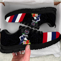 Honolulu Running Race Sneakers Hawaii Marathon - Kakau Art with Hibiscus and National Flag Style LT03 Blue and White - Polynesian Pride