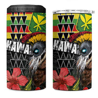 Kanaka Maoli Ikaika Warrior 4 in 1 Can Cooler Tumbler Hibiscus Kakau Art and Tapa Tribal Pattern
