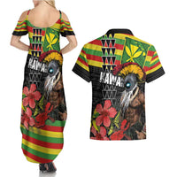 Kanaka Maoli Ikaika Warrior Couples Matching Summer Maxi Dress and Hawaiian Shirt Hibiscus Kakau Art and Tapa Tribal Pattern