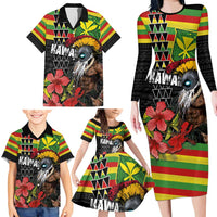 Kanaka Maoli Ikaika Warrior Family Matching Long Sleeve Bodycon Dress and Hawaiian Shirt Hibiscus Kakau Art and Tapa Tribal Pattern