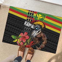 Kanaka Maoli Ikaika Warrior Rubber Doormat Hibiscus Kakau Art and Tapa Tribal Pattern
