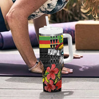 Kanaka Maoli Ikaika Warrior Tumbler With Handle Hibiscus Kakau Art and Tapa Tribal Pattern