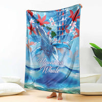 Hawaiian Waves Whale Blanket Kakau Art and Tropical Red Hibiscus Flowers LT03 - Polynesian Pride