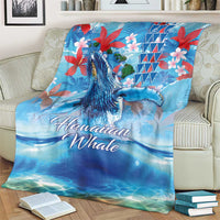 Hawaiian Waves Whale Blanket Kakau Art and Tropical Red Hibiscus Flowers LT03 - Polynesian Pride