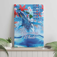 Hawaiian Waves Whale Canvas Wall Art Kakau Art and Tropical Red Hibiscus Flowers LT03 - Polynesian Pride