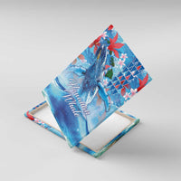 Hawaiian Waves Whale Canvas Wall Art Kakau Art and Tropical Red Hibiscus Flowers LT03 With Frame Blue - Polynesian Pride