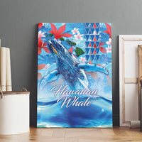 Hawaiian Waves Whale Canvas Wall Art Kakau Art and Tropical Red Hibiscus Flowers LT03 - Polynesian Pride