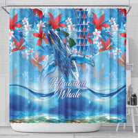 Hawaiian Waves Whale Shower Curtain Kakau Art and Tropical Red Hibiscus Flowers LT03 - Polynesian Pride