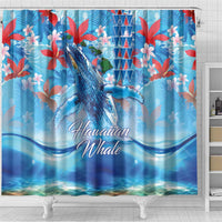 Hawaiian Waves Whale Shower Curtain Kakau Art and Tropical Red Hibiscus Flowers LT03 - Polynesian Pride