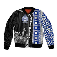 Fiji Queen Victoria School Bomber Jacket Tapa and Polynesian Tribal Pattern Half Style LT03 Unisex Black - Polynesian Pride