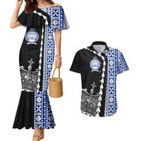 Fiji Queen Victoria School Couples Matching Mermaid Dress and Hawaiian Shirt Tapa and Polynesian Tribal Pattern Half Style LT03 Black - Polynesian Pride