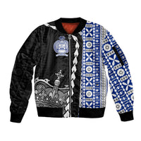 Fiji Queen Victoria School Sleeve Zip Bomber Jacket Tapa and Polynesian Tribal Pattern Half Style LT03 Unisex Black - Polynesian Pride