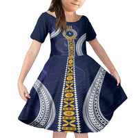 Fiji Ratu Kadavulevu School Kid Short Sleeve Dress Tapa and Polynesian Tribal Pattern LT03 KID Blue - Polynesian Pride