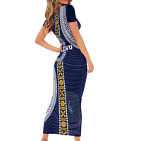 Fiji Ratu Kadavulevu School Short Sleeve Bodycon Dress Tapa and Polynesian Tribal Pattern LT03 - Polynesian Pride