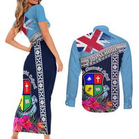 Fiji Lelean Memorial School Couples Matching Short Sleeve Bodycon Dress and Long Sleeve Button Shirt Tapa and Polynesian Tribal Pattern LT03 - Polynesian Pride