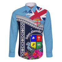 Fiji Lelean Memorial School Family Matching Puletasi Dress and Hawaiian Shirt Tapa and Polynesian Tribal Pattern LT03 Dad's Shirt - Long Sleeve Blue - Polynesian Pride