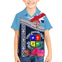 Fiji Lelean Memorial School Family Matching Puletasi Dress and Hawaiian Shirt Tapa and Polynesian Tribal Pattern LT03 Son's Shirt Blue - Polynesian Pride