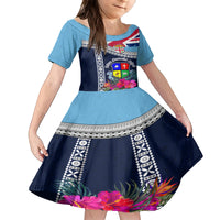 Fiji Lelean Memorial School Kid Short Sleeve Dress Tapa and Polynesian Tribal Pattern LT03 KID Blue - Polynesian Pride