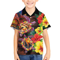 Hawaiian Sea Animals Love Couple Family Matching Off Shoulder Short Dress and Hawaiian Shirt Aloha Sunset Symphony LT03 Son's Shirt Black - Polynesian Pride